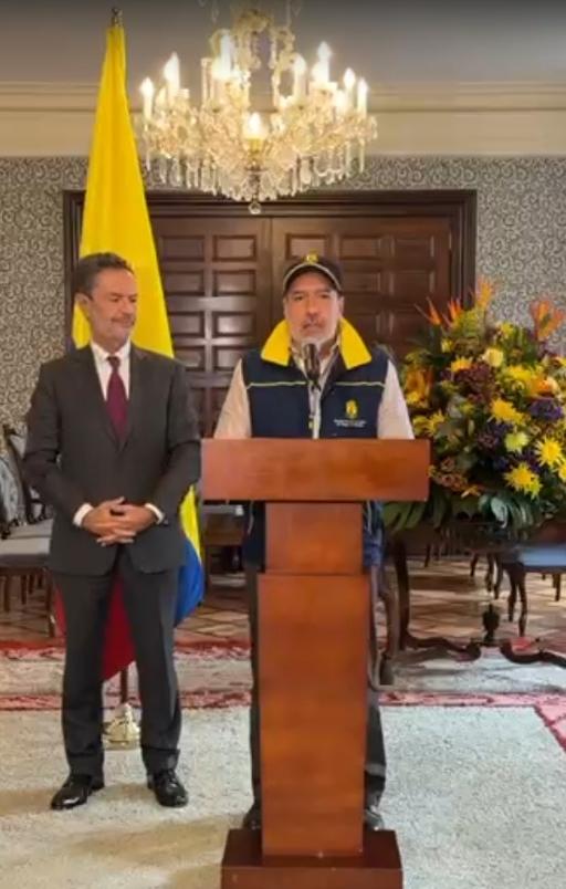 El canciller Omar Bula y el director de la UNGRD, David Tamayo.
