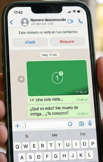 Un mensaje enviado desde un número desconocido con una imagen de una sola vista.