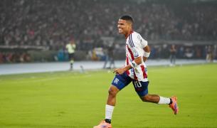 José Enamorado celebra su primer gol con Junior en la final contra Tolima. 