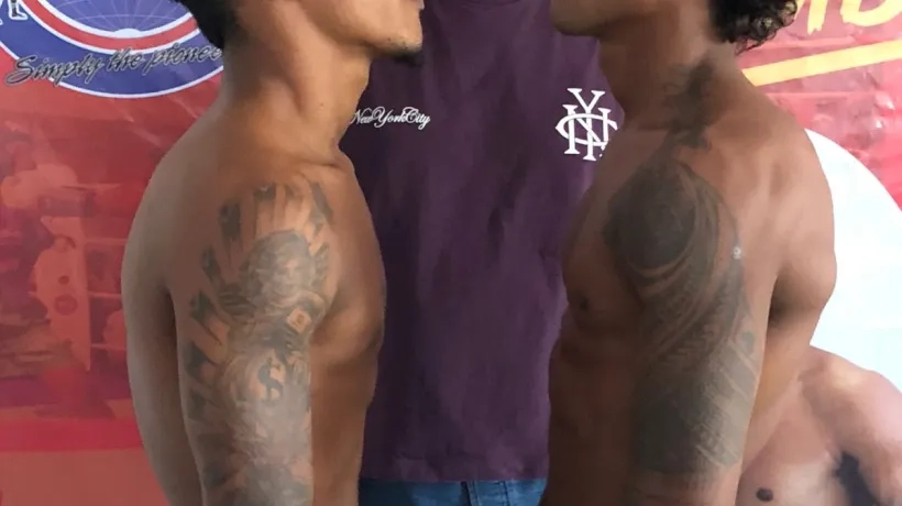 Yeiner Gómez (derecha) y Léider Galvis, en el pesaje oficial.
