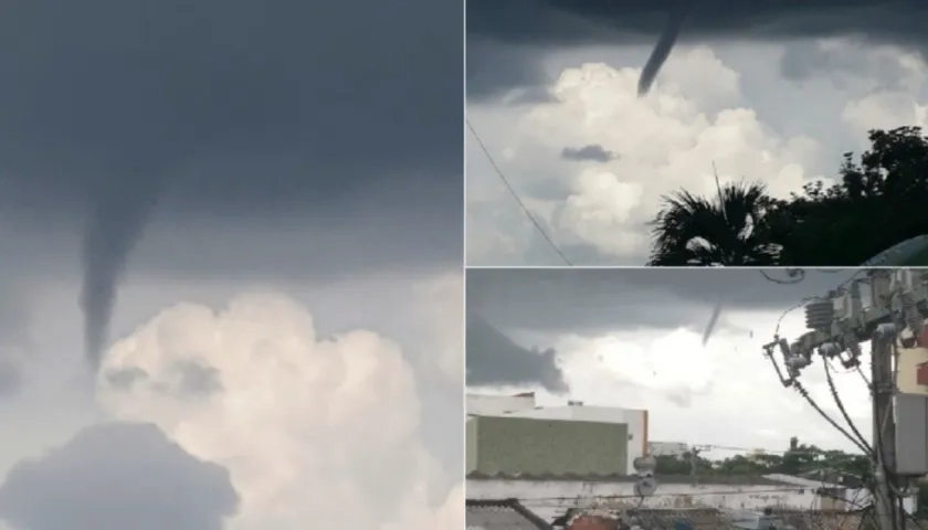 Así se vio en el cielo barranquillero un pequeño tornado.