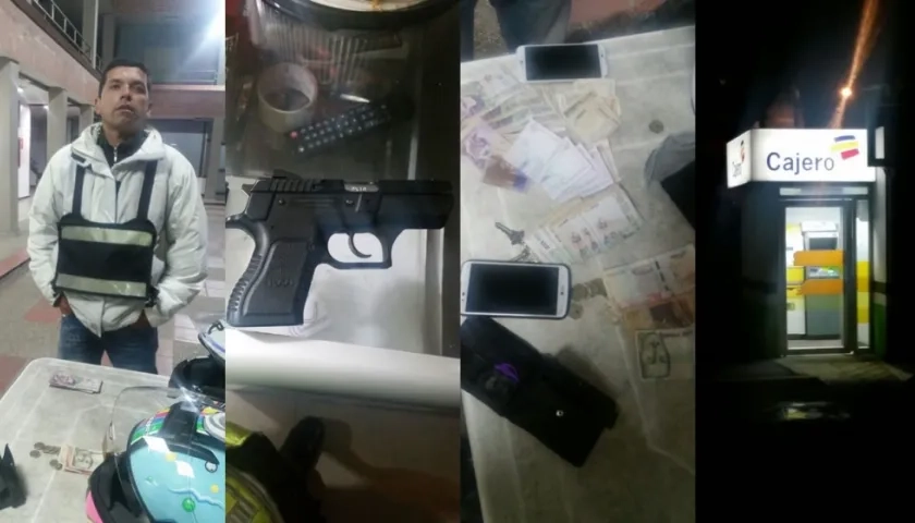 El intendente Rigoberto Isaza y los elementos incautados al momento de su captura.