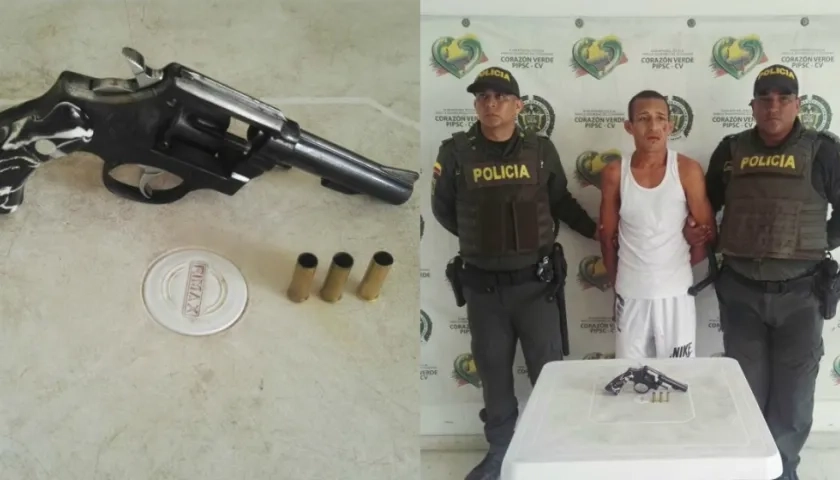 Al capturado lo sorprendieron con este revólver que usó para dispararle a los policías.