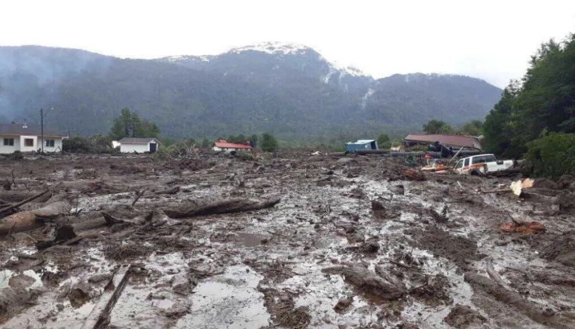 Así quedó la zona del alud en la región de Los Lagos en Chile.