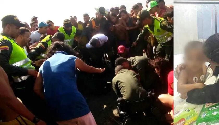 Momentos en que personal de la Policía de carabineros auxiliaba al pequeño.