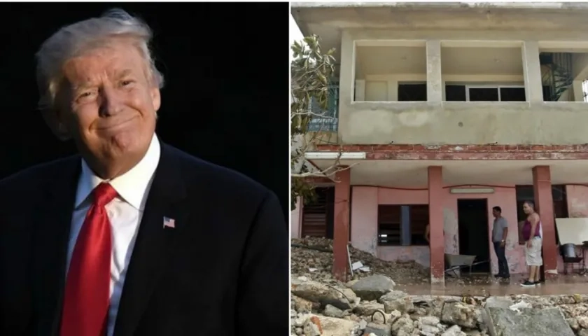 Donald Trump e imagen del desastre que provocó el huracán Irma.