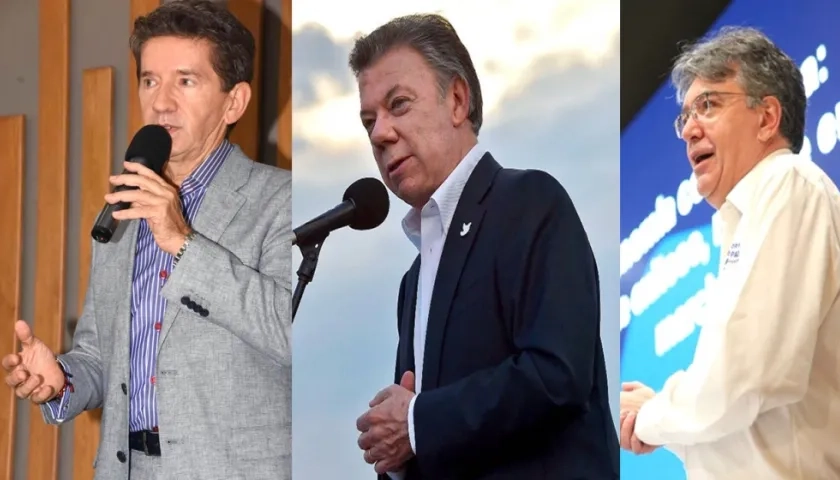 Luis Gutiérrez, Gobernador de Antioquia; el Presidente Juan Manuel Santos y e MinHacienda Mauricio Cárdenas.