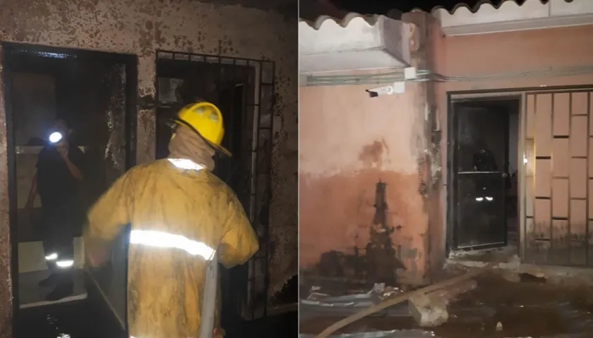 Personal de Bomberos atiende el incendio en la Fiscalía General de la Nación de menores de Riohacha.