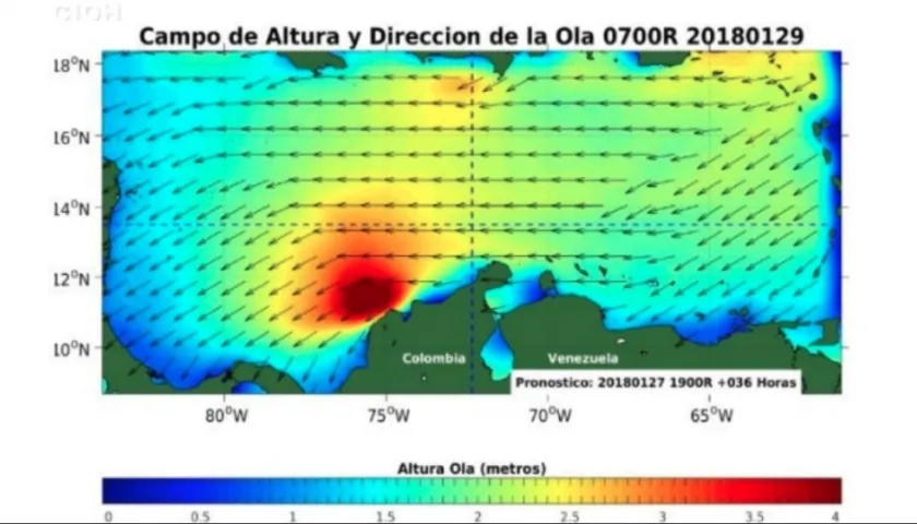 Los vientos alcanzan la intensidad de 23 y 30 nudos (42-55 km/h).
