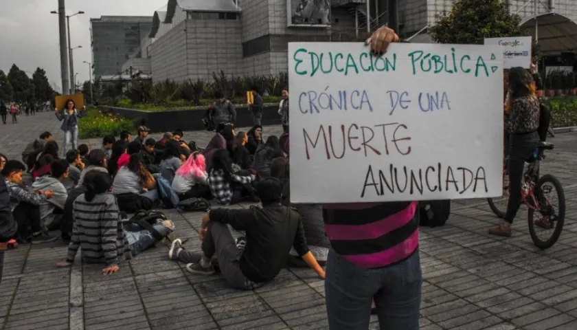 Una manifestación de universitarios en Bogotá.