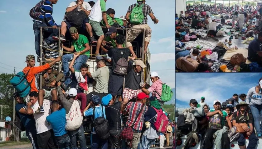 Los inmigrantes van en cualquier vehículo que los lleve o simplemente a pie.