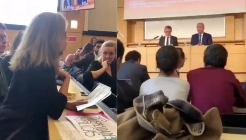 Docente de Universidad Nacional Catalina Toro durante su intervención ante el Presidente Duque en Francia.