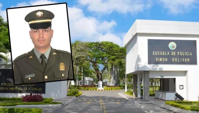 John Alexánder Sánchez, Intendente asesinado, y fachada de la Escuela Simón Bolívar.