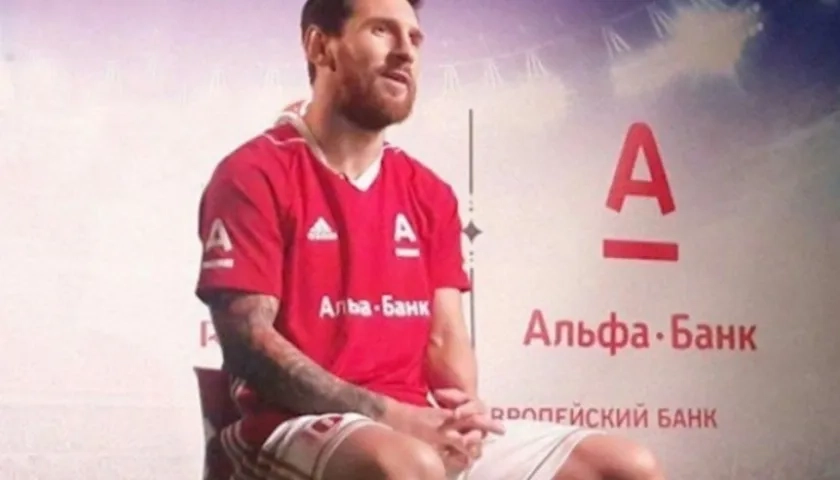 Messi en un comercial del banco ruso.