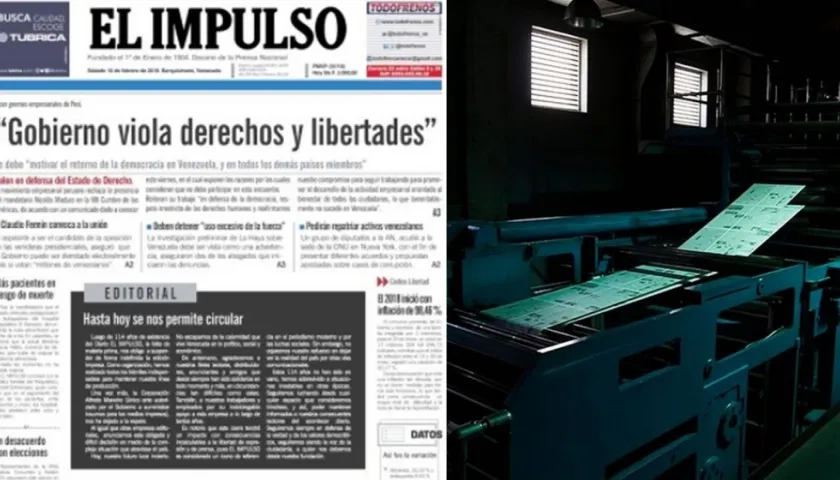 Portada de la edición impresa anunciando el cierre y la rotativa paralizada.