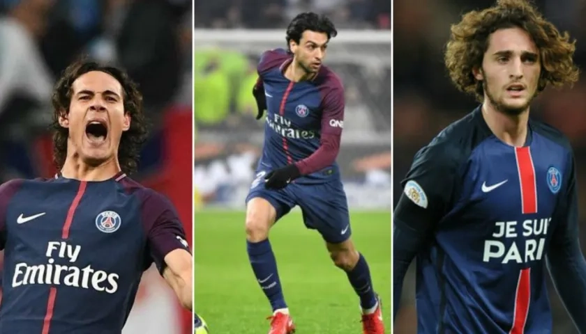 Edinson Cavani, Javier Pastore, y Adrien Rabiot.