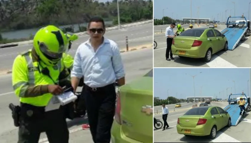 Momento en el que inmovilizan el vehículo de Hernando Zabaleta Echeverry.