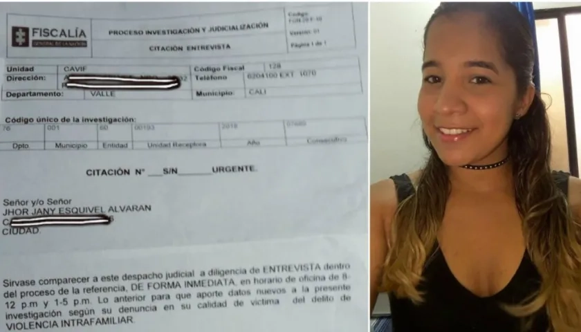 La citación de la Fiscalía y Jhor Janny Esquivel Alvarán.