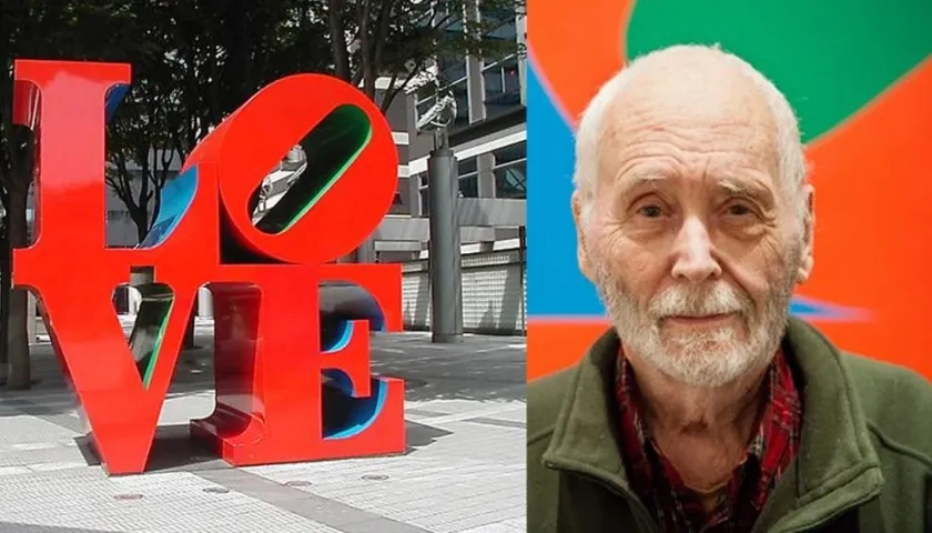 Robert Indiana y una de sus obras.