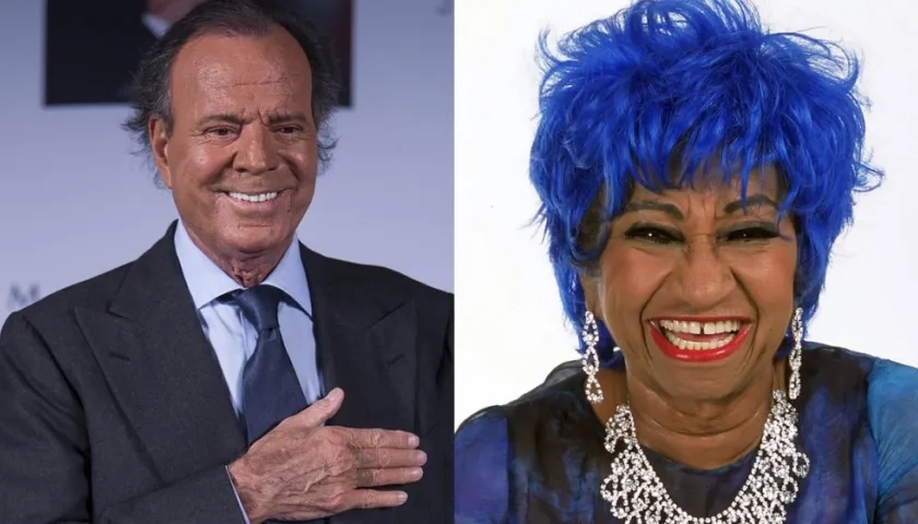 Los cantantes Julio Iglesias y Celia Cruz.