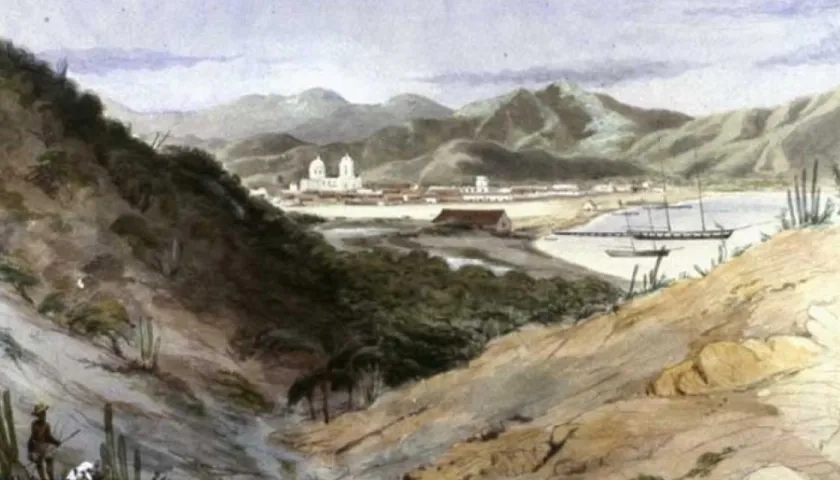 Acuarela del puerto de Santa Marta conservada por la Biblioteca Luis Ángel Arango.