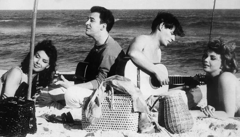 Sylvia Koscina, João Gilberto, Tom Jobim y Mylene Demongeot.