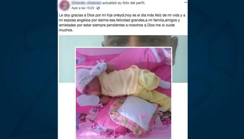 La foto publicada por la pareja de Angélica en su perfil de Facebook ayer a la 1:20 de la tarde. 