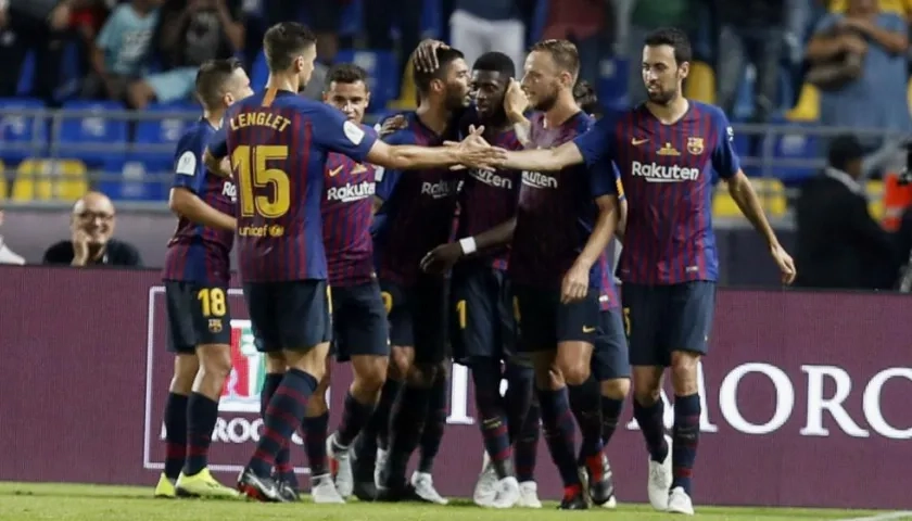 Dembélé festeja el gol del título. 