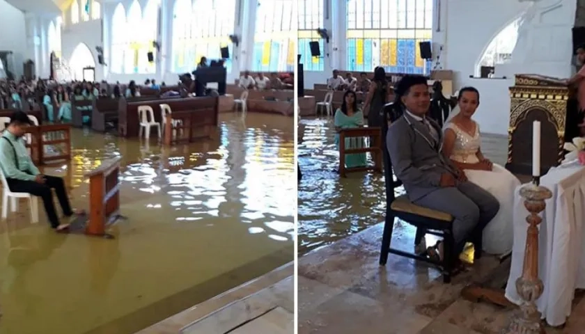 Matrimonio de Jefferson y Jobel de los Ángeles en templo inundado de Filipinas.