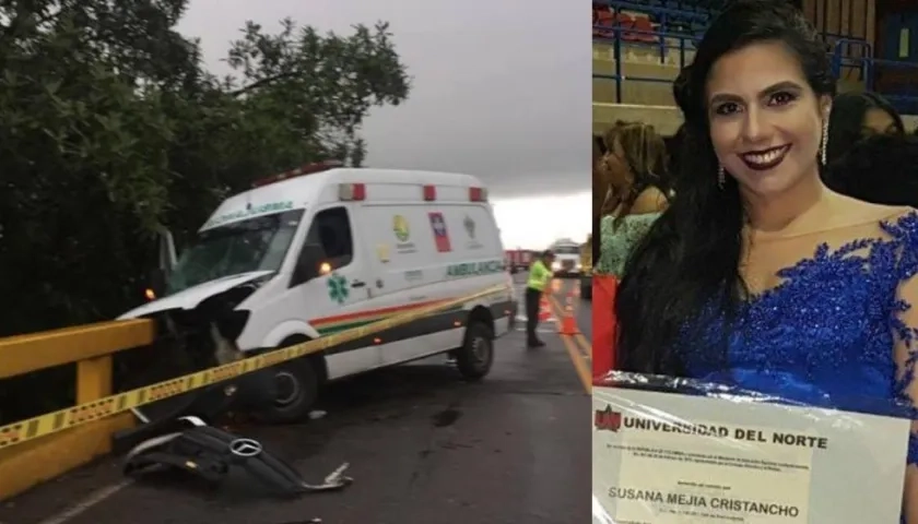 Así quedó la ambulancia donde se accidentó en Casanare la médica barranquillera Susana Mejía Cristancho.