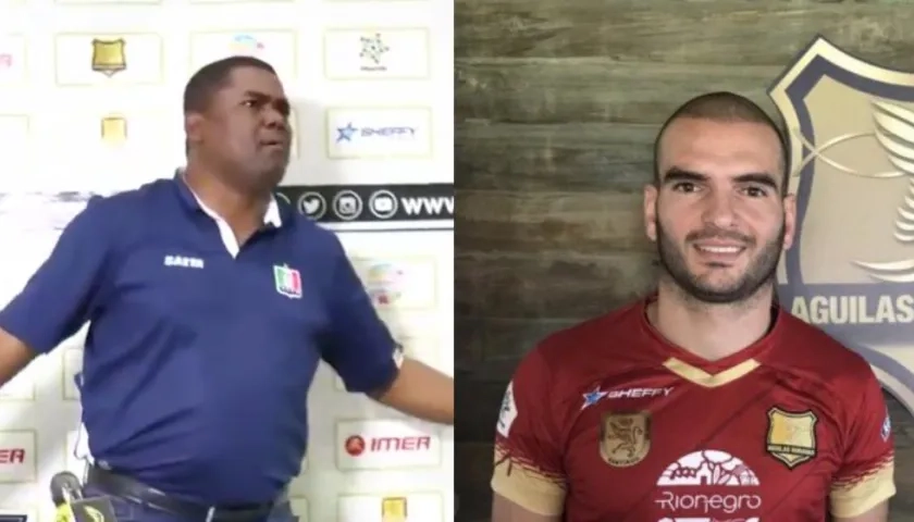 El técnico cartagenero Hubert Bodhert y el portero argentino Lucero Álvarez.