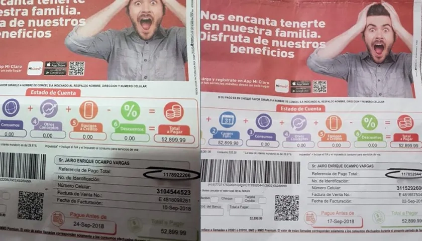 Facturas a nombre de Jairo Ocampo Vargas. 