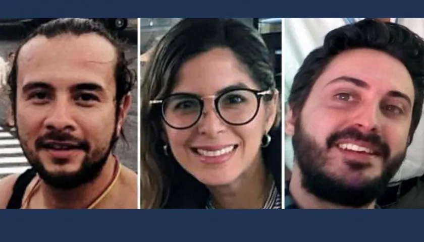 Fotografía de archivo de los tres periodistas de la Agencia EFE: los colombianos Leonardo Muñoz y Mauren Barriga y el español Gonzalo Domínguez.