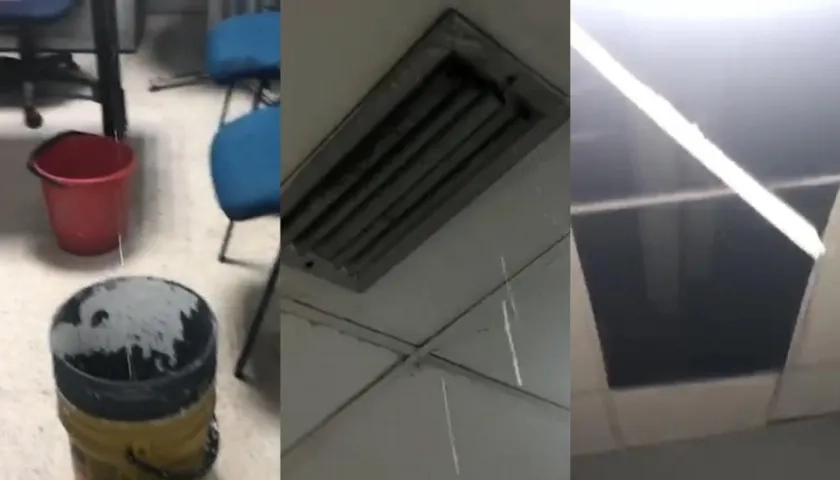 Agua cayendo dentro de la Casa de Justicia de Simón Bolívar.