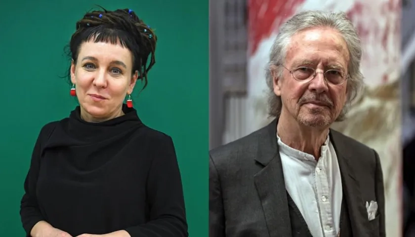 La escritora polaca Olga Tokarczuk y su colega austríaco Peter Handke