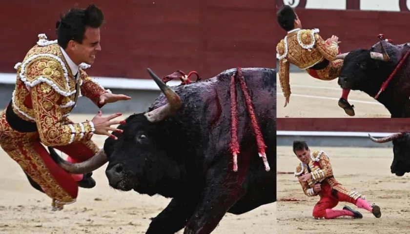 Momento de la corneada que recibió el torero.