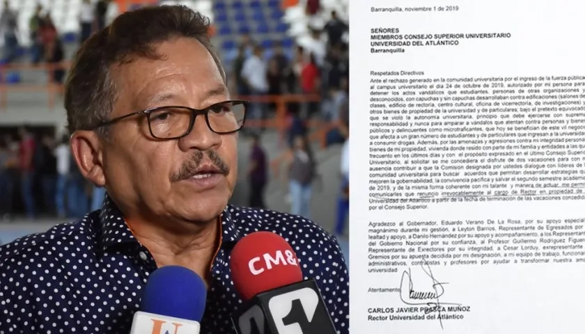 La carta de renuncia del rector Carlos Prasca fue enviada al Consejo Superior, que se reúne hoy en la Gobernación del Atlántico.