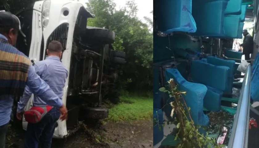 Así quedó el bus en el que se desplazaba la delegación.