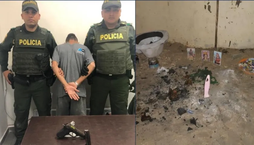 Adolescente capturado. En la otra foto, el ritual de santería.