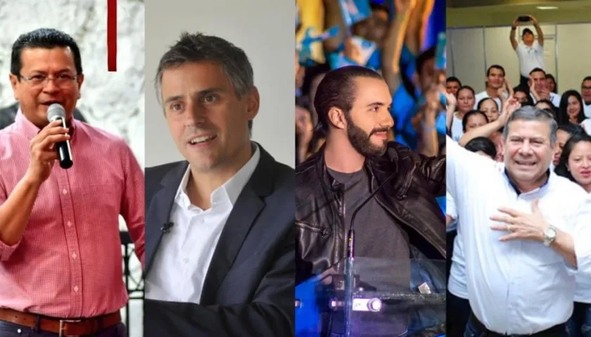 Hugo Martínez, Carlos Calleja, Nayib Bukele  y Josué Alvarado, los candidatos a la Presidencia de El Salvador.