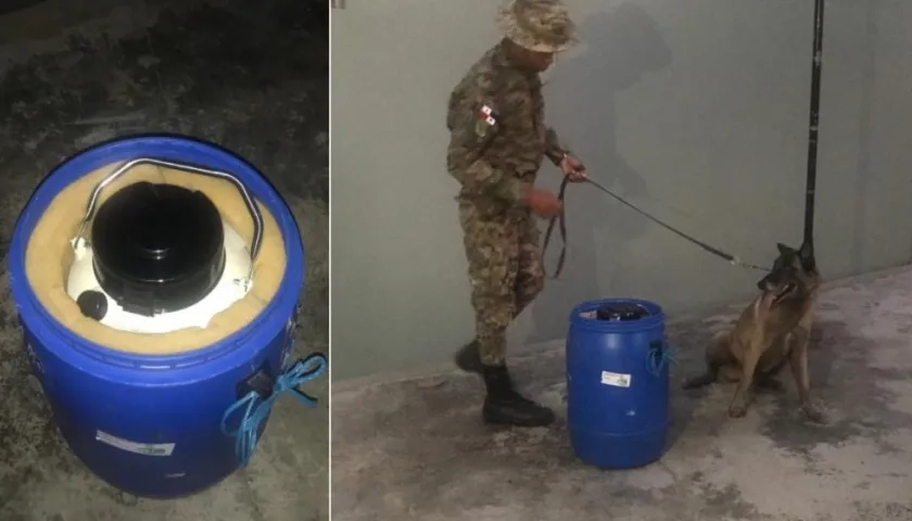 Recipiente con cilindro donde iba el esperma de toro.