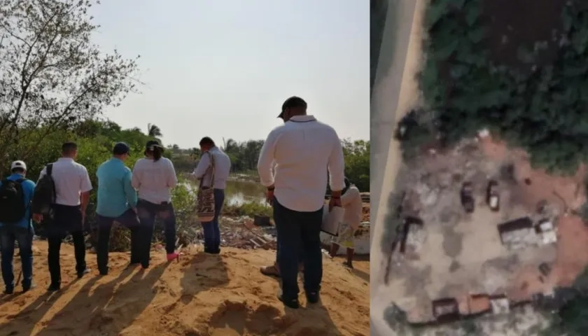 La Fisclía en el operativo en la Ciénaga Grande del Magdalena. En la foto, de la derecha, el loteo ilegal.