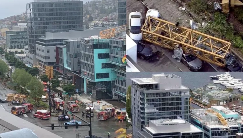 Grúa colpsa en pleno centro de Seattle dejando 4 personas muertas.