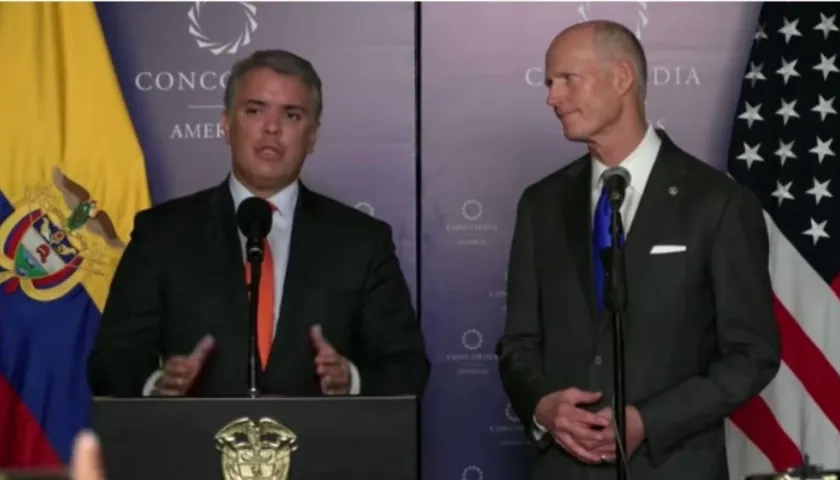 Presidente Iván Duque al término de la reunión con el congresista de los EE.UU, Rick Scott.