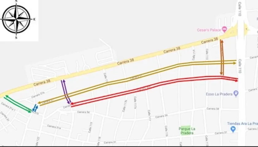 Mapa suministrado por Tránsito de Barranquilla.