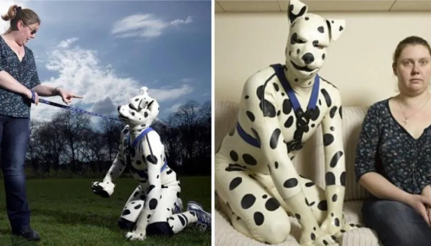 Tom Peters se convirtió en un perro dálmata. Aquí con su exesposa.