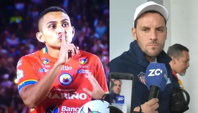 Ray Vanegas, delantero del Pasto, y Sebastián Viera, arquero del Junior.