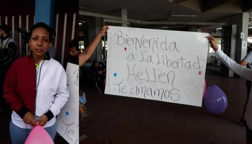 Familiares de Helen Hincapié en el recibimiento en la Terminal Metropolitana de Transportes.
