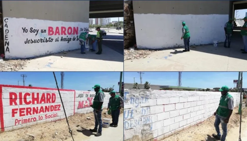 Publicidad política borrada por el Distrito en el espacio público.