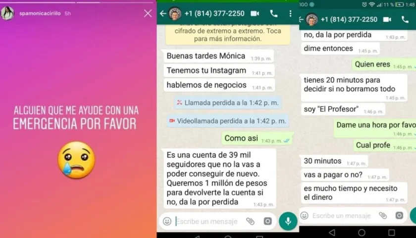 El estado en Instagram y los mensajes a Whatsapp.